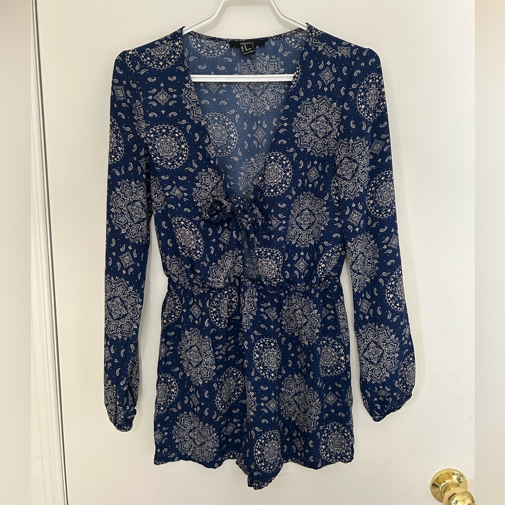 Forever 21 Navy Patterned Jumpsuit